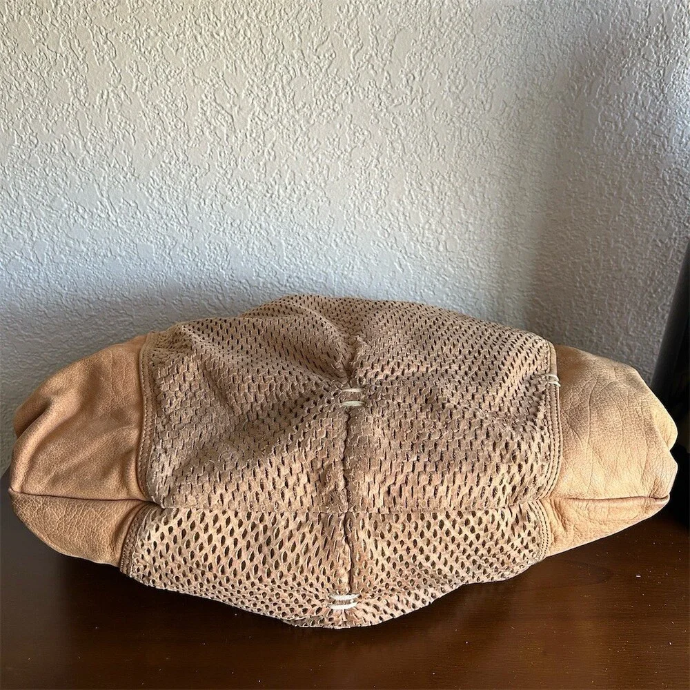 49 Square Miles Nubuck Leather Slouchy Hobo Shoulder Bag Perforated Tan Tote - Picture 6 of 14